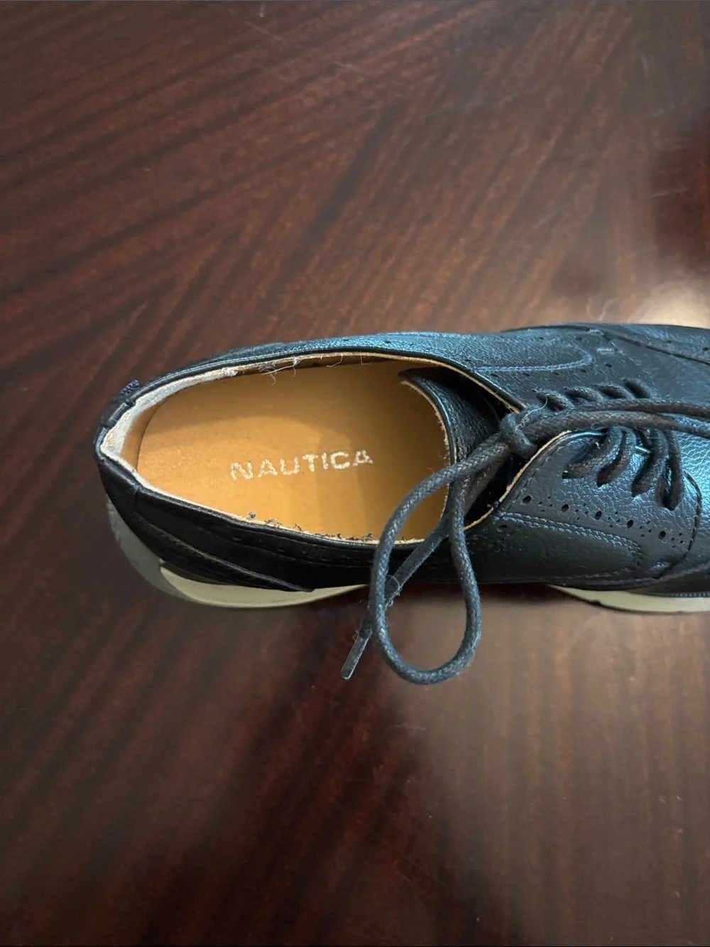 Nautica Black Wingtip Derby Shoes with White Sole